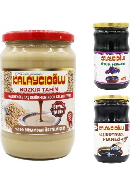 Kalaycıoğlu Beyaz Bozkır Tahini Cam 700 gr - Üzüm Pekmezi Cam 800 gr -Keçiboynuz Pekmezi CAM800GR