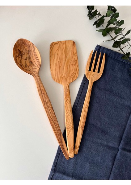 Zeytin Ağacı El Yapımı 3 Parça Tahta Kaşık Seti