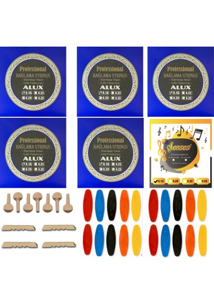 Alux 0 18 Kısa Bağlama Takım Teli 6 Takım + 7 Ağaç Burgu + 20 Adet Tezene + 4 Eşik