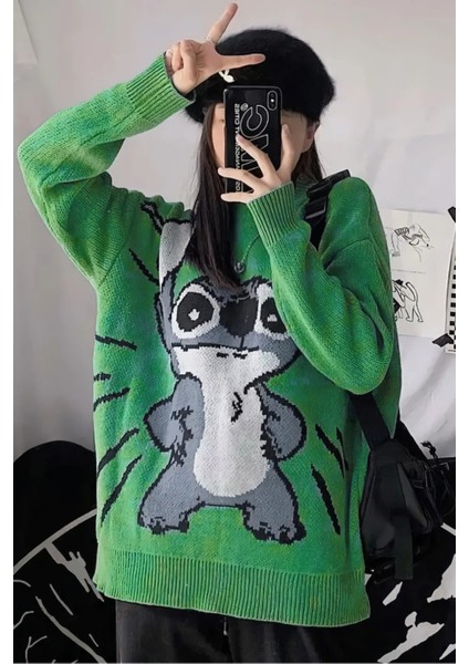 Yeşil Stitch Unisex Oversize Triko Kazak fiyatları