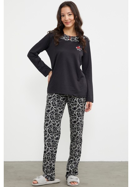Karışık Desenli Uzun Kol Pijama Takım - Siyah fiyatları