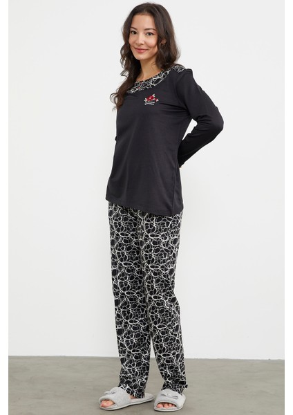 Karışık Desenli Uzun Kol Pijama Takım - Siyah modelleri