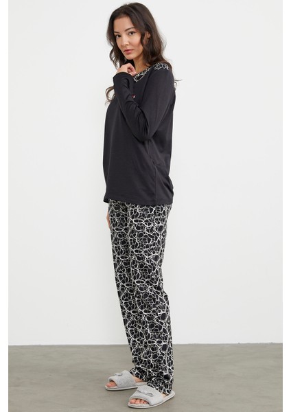 Karışık Desenli Uzun Kol Pijama Takım - Siyah fırsatları