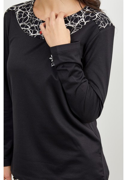 Karışık Desenli Uzun Kol Pijama Takım - Siyah indirimleri