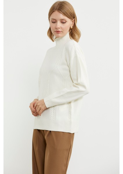 Yarım Balıkçı Desenli Basic Triko Kazak - Kemik modelleri