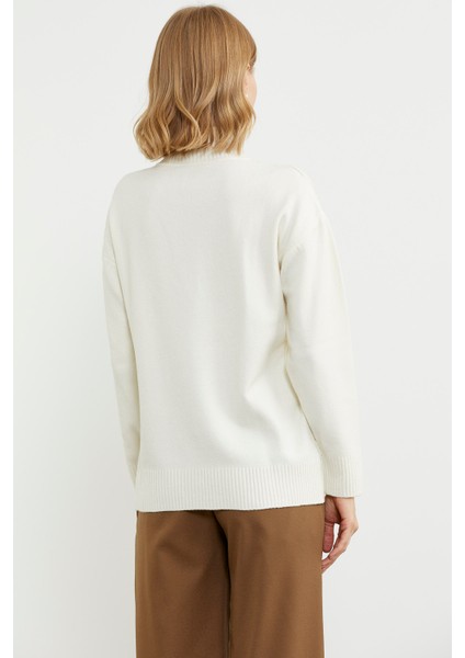 Yarım Balıkçı Desenli Basic Triko Kazak - Kemik fırsatları