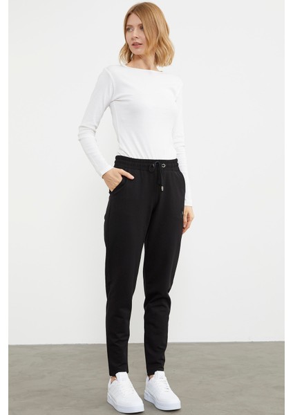 Yüksek Bel Iki Iplik Eşofman Altı - Siyah modelleri