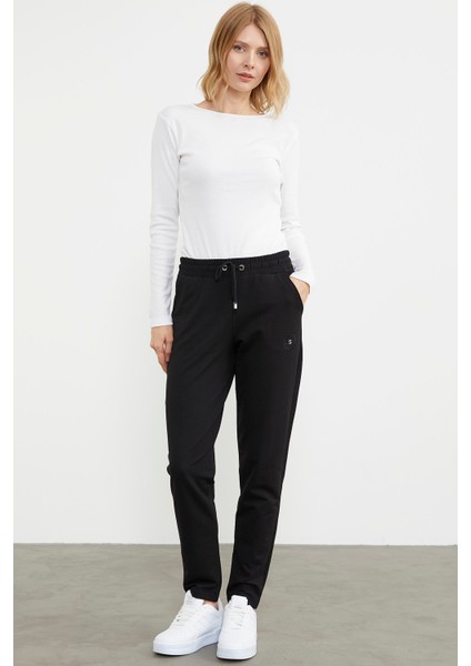 Yüksek Bel Iki Iplik Eşofman Altı - Siyah indirimleri