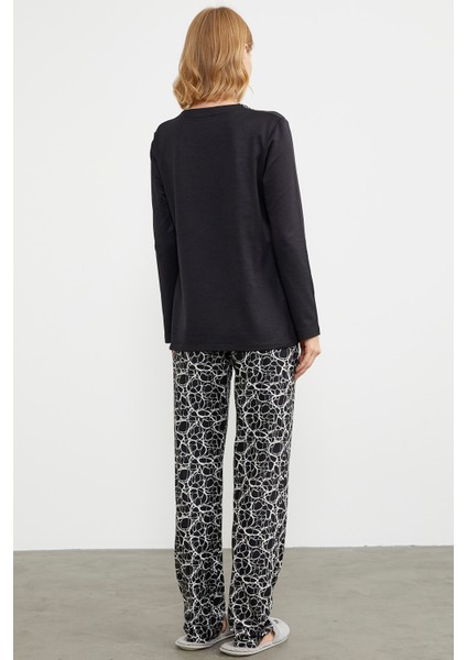 Yakası Düğme Detaylı Pijama Takım - Siyah fırsatları