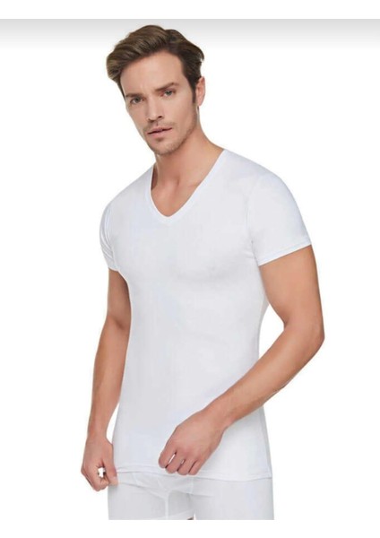 0107 Erkek Ribana V Yaka Fanila Tekli