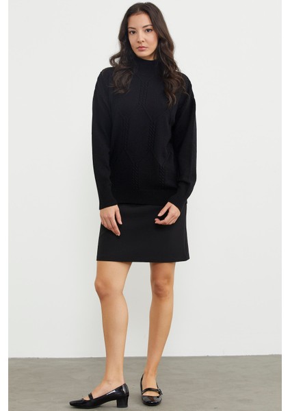 Yarım Balıkçı Desenli Basic Triko Kazak - Siyah modelleri