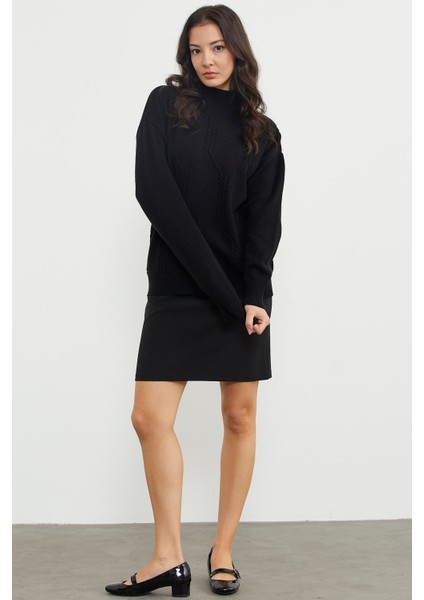 Yarım Balıkçı Desenli Basic Triko Kazak - Siyah fırsatları