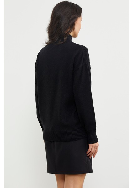 Yarım Balıkçı Desenli Basic Triko Kazak - Siyah indirimleri