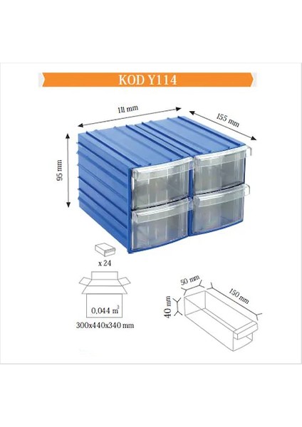 Y114 Plastik Çekmeceli Kutu (8 Çekmeceli)