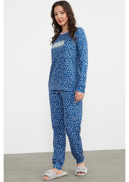 Çiçek Desen Renkli Pijama Takım - Lacivert fiyatları