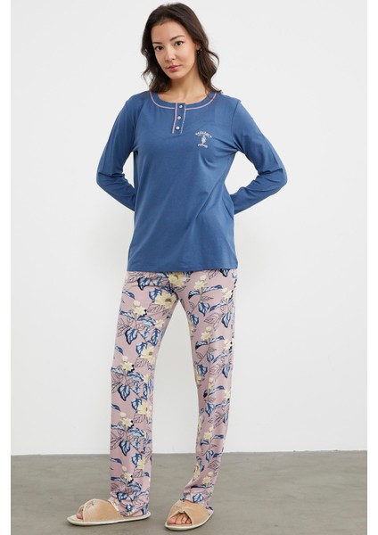 Düz Desenli Kombinli Pijama Takım - Indigo modelleri