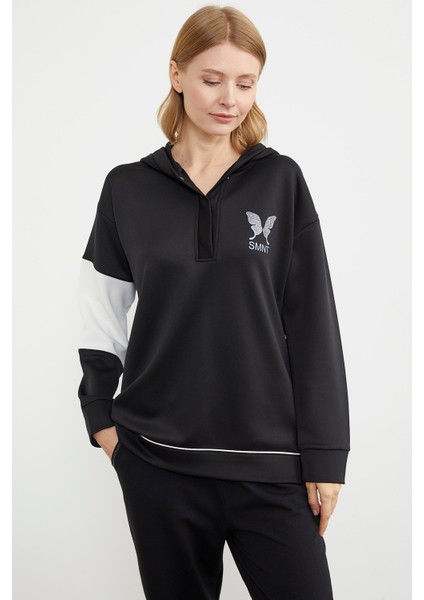 Kelebek Baskılı Oversize Scuba Eşofman Takım - Siyah modelleri