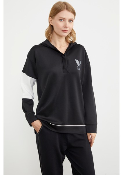 Kelebek Baskılı Oversize Scuba Eşofman Takım - Siyah indirimleri