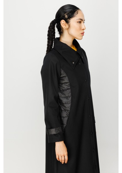 İçi Polar Kaplı Comfort Kumaş Garnili Spor Kaban Manto-Siyah