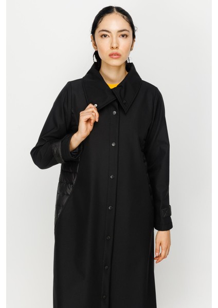 İçi Polar Kaplı Comfort Kumaş Garnili Spor Kaban Manto-Siyah fırsatları