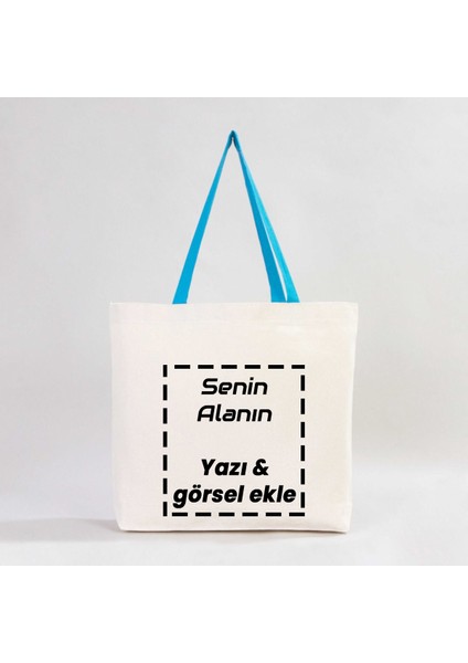 Kendin Tasarla Kişiye Özel 48X41X10 Turkuaz Kulplu Kanvas Alışveriş Çantası