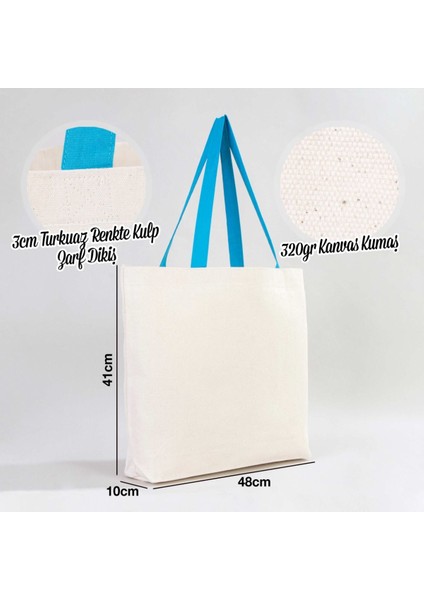 Kendin Tasarla Kişiye Özel 48X41X10 Turkuaz Kulplu Kanvas Alışveriş Çantası modelleri