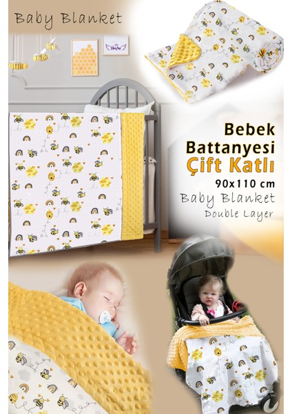 Bebek Battaniyesi Arı Desenli 90X100 cm %100 Pamuklu Çift Katlı Tomurcuk ve Pazen Kumaş Bebek Örtüsü modelleri