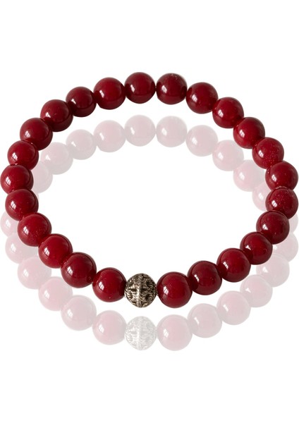 Koyu Renk Kırmızı Akik Taşı Gümüş Aparatlı Bileklik