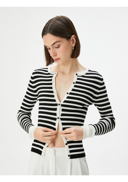 Triko Hırka Fitilli Düğmeli Bisiklet Yaka