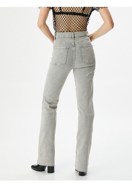 Eskitilmiş Hafif Ispanyol Paça Kot Pantolon Dar Kesim Standart Bel Pamuklu Cepli - Victoria Slim Jeans fırsatları