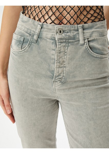 Eskitilmiş Hafif Ispanyol Paça Kot Pantolon Dar Kesim Standart Bel Pamuklu Cepli - Victoria Slim Jeans indirimleri