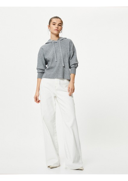 Kapüşonlu Triko Kazak Uzun Kollu Düşük Omuzlu fiyatları