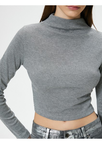 Parıltılı Metalik Balıkçı Yaka Tişört Dar Kalıp Uzun Kollu indirimleri