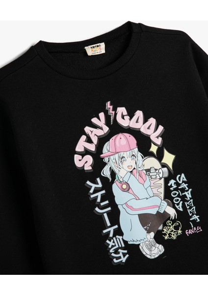 Anime Baskılı Sweatshirt Bisiklet Yaka Şardonlu modelleri