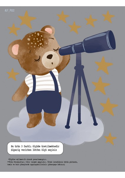 Sevimli Ayıcık ve Yıldızlar Temalı Çocuk Odası Priz Dolap Kapı Duvar Ayna Cam Için Sticker