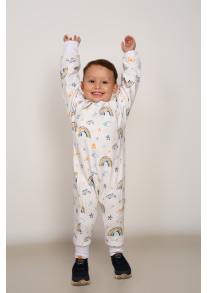 Voguevista Elyafsız Kışlık Uzun Kollu Çift Kat %100 Pamuk Pazen Uzaylı ve Gökkuşağı Desenli Cocuk Bebek Uyku Tulumu modelleri
