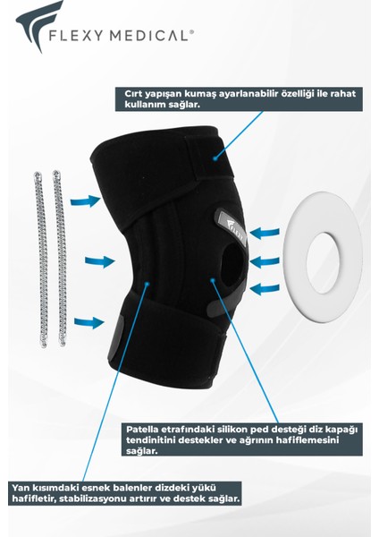 Flexy Medical Silikon Patella ve Ligament Destekli Dizlik - 2 Adet