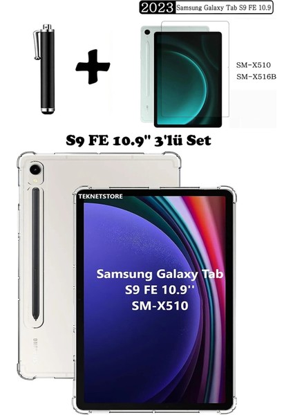 Samsung Galaxy Tab S9 Fe 10.9 Inç Tablet Kılıfı Silikon Ekran Koruyucu Dokunmatik Kalem Seti