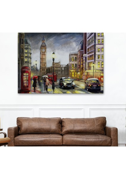 Ingiltere Londra Da Gece Yağlıboya Görünüm Dekoratif Tablo-3542