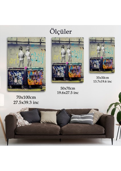 Bansky Çöp Kutusuna Işeyen Çocuklar Kanvas Tablosu / Hayat Kısa-5115