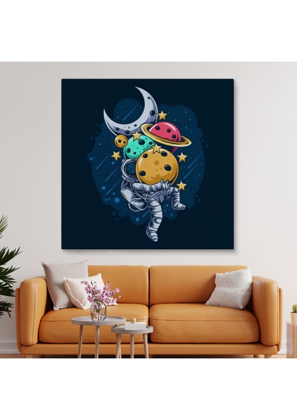 Gezegenleri Kucağında Taşıyan Astronot Kanvas Tablo-5096