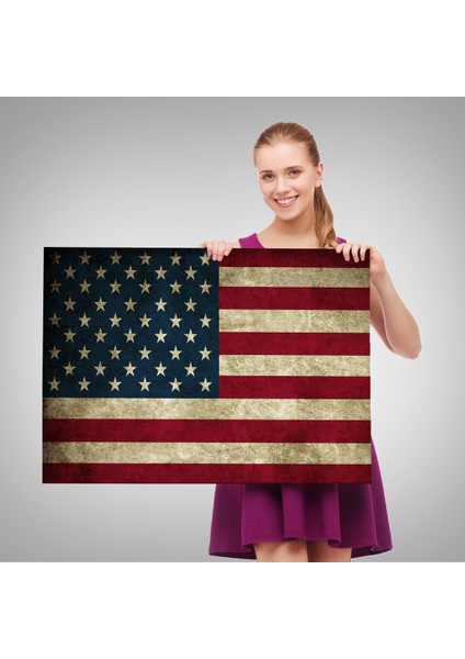 Amerika Birleşik Devletleri Bayrağı Rustik Kanvas Tablo-5412