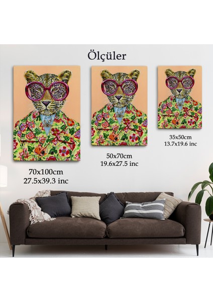 Kokoş Leopar, Çiçek Taçlı Sosyetik Leopar Tablosu -6325