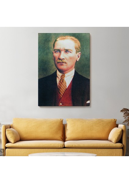 Atatürk Portre Tablosu Mustafa Kemal Atatürk Dikdörtgen Dekoratif Kanvas Tablo-Cs-69