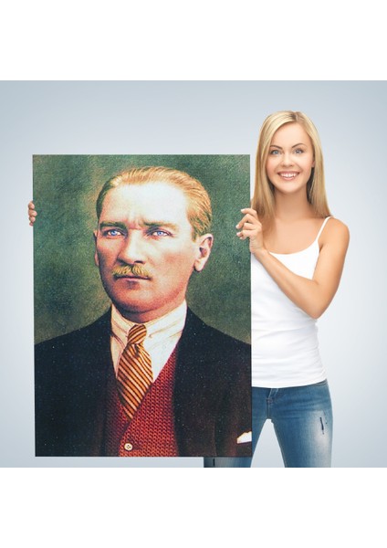 Atatürk Portre Tablosu Mustafa Kemal Atatürk Dikdörtgen Dekoratif Kanvas Tablo-Cs-69