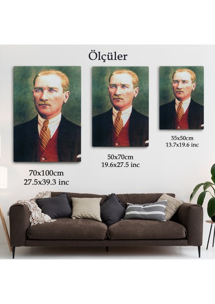 Atatürk Portre Tablosu Mustafa Kemal Atatürk Dikdörtgen Dekoratif Kanvas Tablo-Cs-69