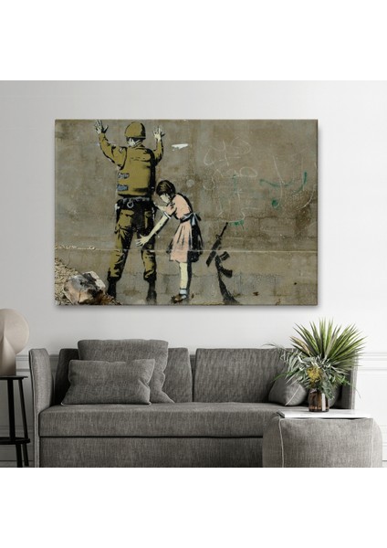 Bansky'nin Askeri Arayan Küçük Kız Eseri Kanvas Tablo-5013
