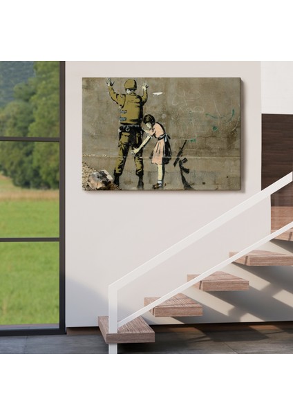 Bansky'nin Askeri Arayan Küçük Kız Eseri Kanvas Tablo-5013