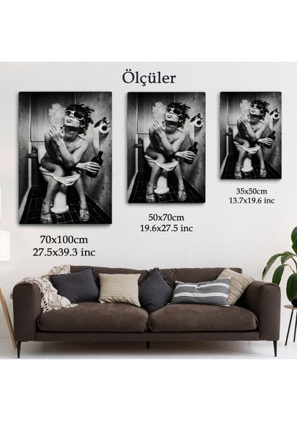 Tuvalette Içki Ve Sıgara Içen Kadın Kanvas Tablo-5105