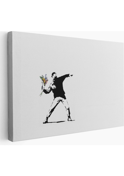 Bansky'nin Çiçek Atan Adam Eseri Kanvas Tablo-5111